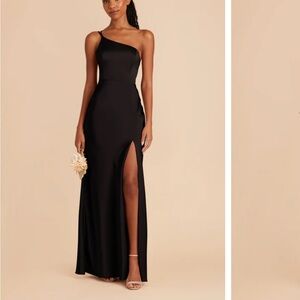 Birdy Grey Kensie Shiny Satin Black One-Shoulder dress
